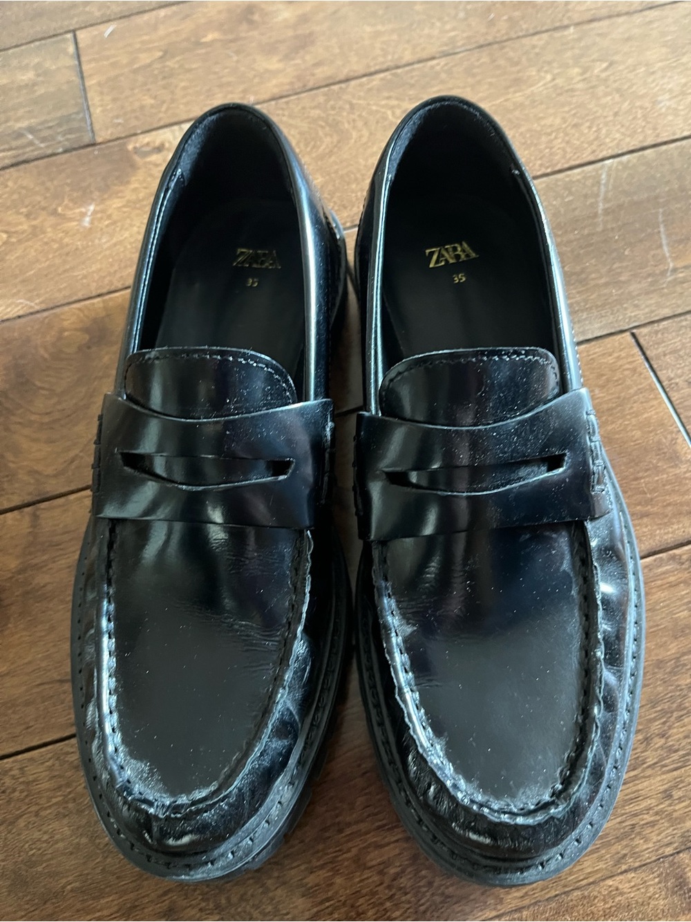 Zara Black Leather Penny Loafers